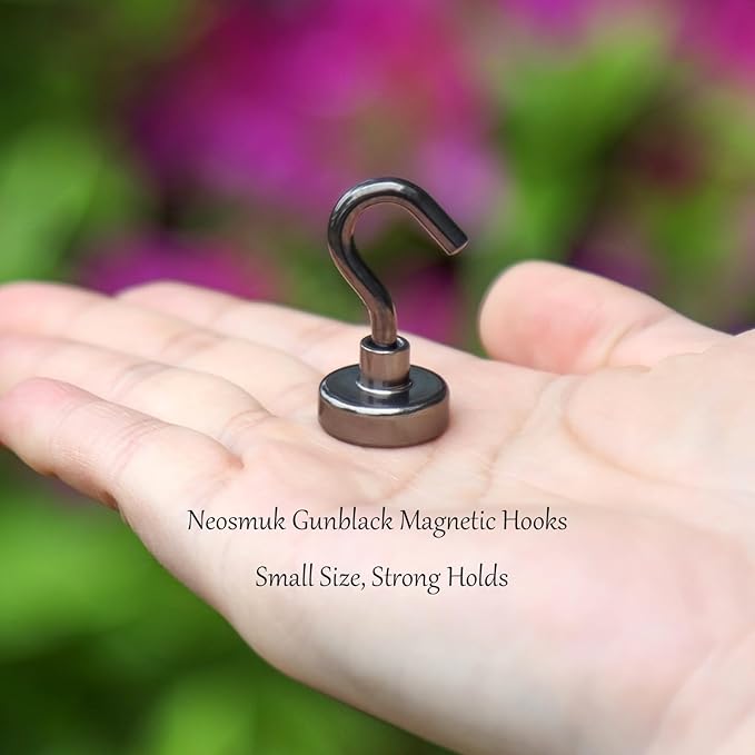 Neosmuk Magnetic Hooks,30lb+ Heavy Duty Earth Magnets with Hook for Refrigerator, Extra Strong Cruise Hook for Hanging, Magnetic Hanger for Cabins, Grill (Gunblack, 6 Pack)