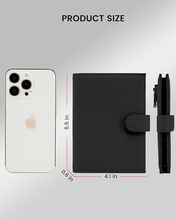 Karmiir RFID Slim Passport Holder for Man & Women, Compact Leather Passport Wallet with Card Holders SIM Slots, Zippered Coins Pocket and Cash Holder Travel Passport Cover Case, Black