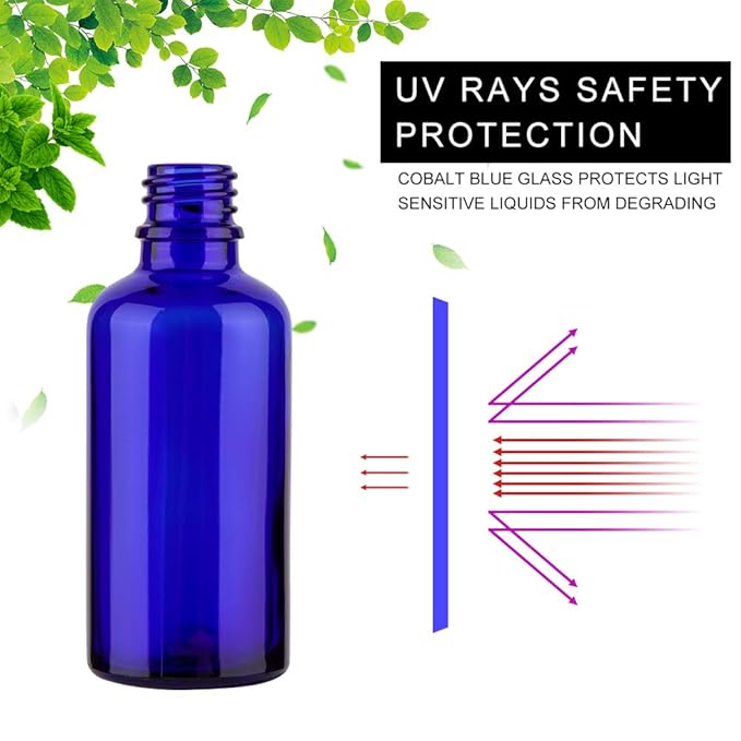 Hydior 2oz Small Fine Mist Spray Bottles For Essential Oils, Blue Glass Spray Bottle 3 Pack
