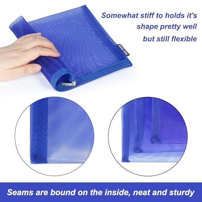 HRX Package Nylon Mesh Cosmetic Bags with Zipper, 6pcs Royal Blue Makeup Pouches Organizer Case for Travel Purse Diaper Bag