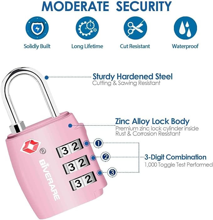 2 Pack TSA Approved Travel Luggage Locks, Combination Lock Alloy Body, Keyless 3-Digit Padlocks, Travel Sentry Accepted Compatible Padlock for Gym Locker, Golf Bag Case, Backpack, Black-by GIVERARE