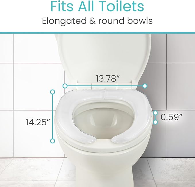 Vive Gel Toilet Seat Cushion Cover - Raised Padded Riser Cushion for Elongated, Standard, and Commode Chairs- Seat Warmer Pressure & Pain Relief Comfort- Adhesive Donut Pad for Elderly, Seniors