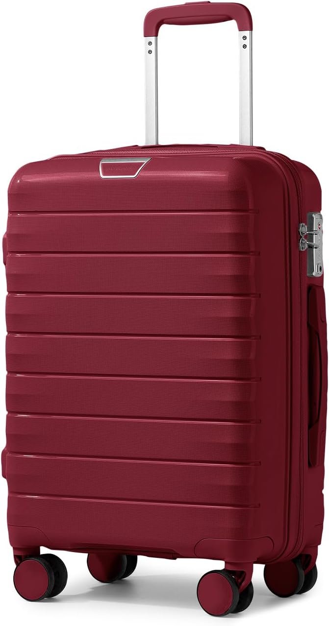 LARVENDER Carry On Luggage 22x14x9 Airline Approved, 20 Inch Hardshell & Lightweight PP Travel Carry On Suitcase for Women with Spinner Wheels TSA Lock, Maroon