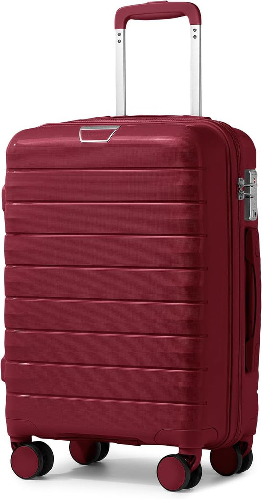 LARVENDER Carry On Luggage 22x14x9 Airline Approved, 20 Inch Hardshell & Lightweight PP Travel Carry On Suitcase for Women with Spinner Wheels TSA Lock, Maroon