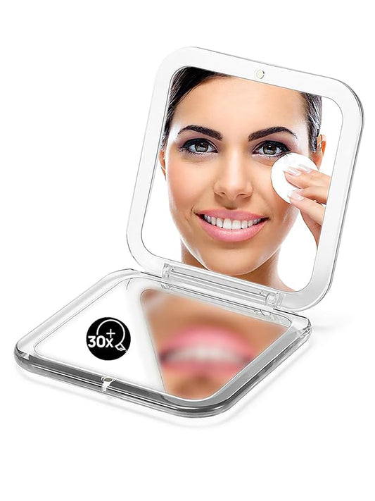 OMIRO Folding Compact Mirror, 1X/30X Magnification 3½” Pocket Size Square Hand Mirror for Travel Makeup (Silver)