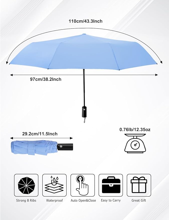 SoulRain Travel Umbrella - Compact Umbrella for Rain - Perfect Large Auto Folding Umbrella - Ideal Car umbrella, Small umbrella, and Travel Companion