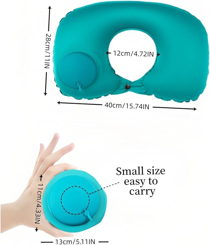 18-30s Quick Inflate /Deflate Neck Pillow for Travel - Adjustable Cervical Support with Dual Buckles, Breathable Milk Silk, Compact Portable Design Breathable Milk Silk ,Turquoise,15.7x11 inches