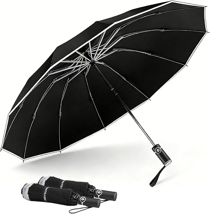 Bodyguard Inverted Umbrella - Large Windproof for Rain & Sun, Compact Reverse With Reflective Stripe, Teflon-Coated for Women Men, Travel Folding With Cover Bag