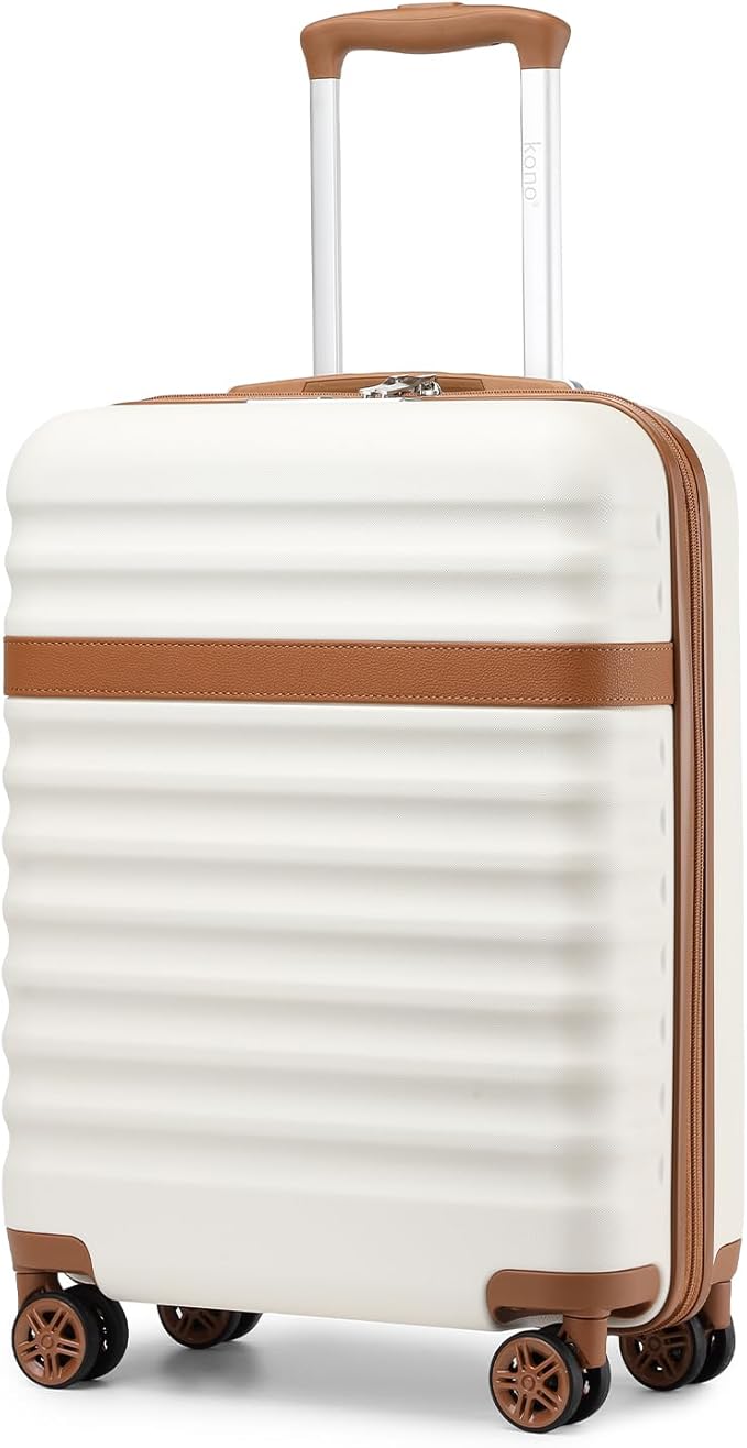 Kono Airline Approved Carry On Luggage, 21.6 inchx13.7 inchx8.6 inch inches, 21.6 Inch Expandable Lightweight Hardshell Suitcase with TSA Lock, (Cream Brown, Suitable for 1-3 Days of Travel)