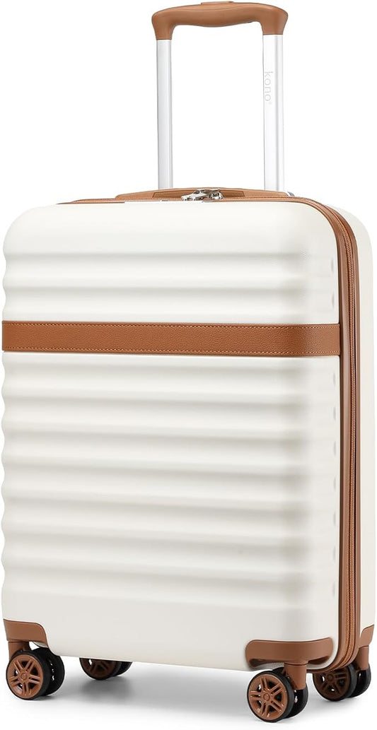 Kono Airline Approved Carry On Luggage, 21.6 inchx13.7 inchx8.6 inch inches, 21.6 Inch Expandable Lightweight Hardshell Suitcase with TSA Lock, (Cream Brown, Suitable for 1-3 Days of Travel)