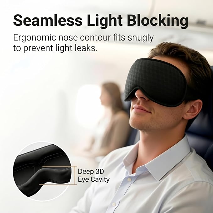 Blackout Weighted Eye Mask for Sleeping: 3D Contoured Gentle-Pressure Sleep Mask for Men & Women - Airplane Travel & Night Shift Essentials, Zero Eye Pressure, Breathable Blindfold, Black