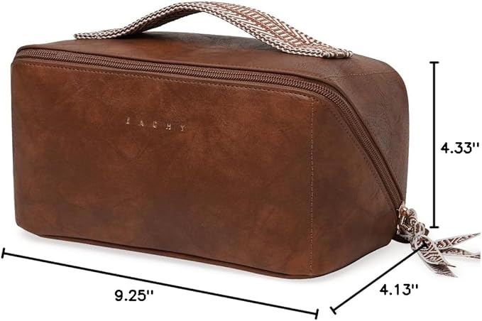 EACHY Travel Makeup Bag, Large Capacity Cosmetic Bag for Women, Waterproof PU Leather, Flat Open Portable Toiletry Bag for Skincare, Brushes & Travel Essentials