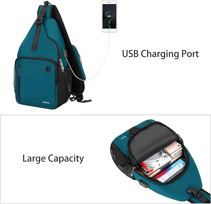 MOSISO Sling Backpack Bag, Crossbody Shoulder Bag Travel Hiking Daypack Chest Bag with Front Square Pocket&USB Charging Port