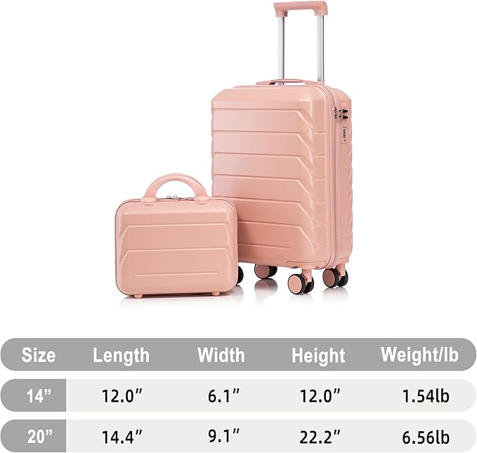 Hardshell Luggage, Lightweight Durable ABS Suitcase, 20/14 Inch Luggage