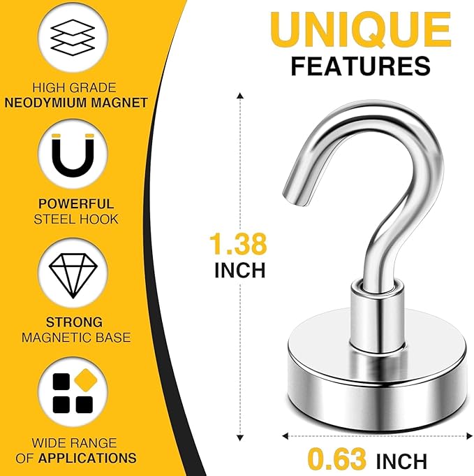 DIYMAG Magnetic Hooks, 30lbs+ Magnet Hook 2026 Cruise Cabin Ship Essentials Heavy Duty Strong Magnets Refrigerator Fridge Hanging for Classroom Beach Vacation Kitchen Grills Home 20 Pack (Silver)