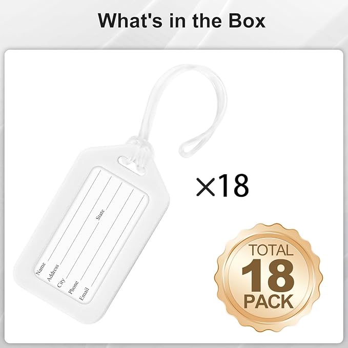 18 Pack Luggage Tag Bright Luggage Tags for Suitcases Bag Tags Name Tags for Kids Travel Accessories Must Haves by Sodsay (White)