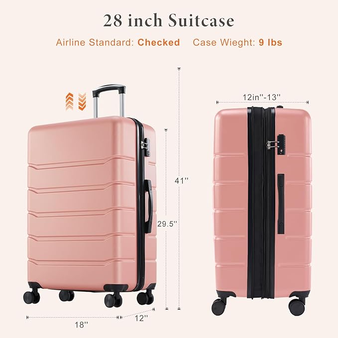 Sweetcrispy Carry on Suitcase, 29IN Luggage with Spinner Wheels, Hard Shell ABS, TSA Lock, Pale Pink