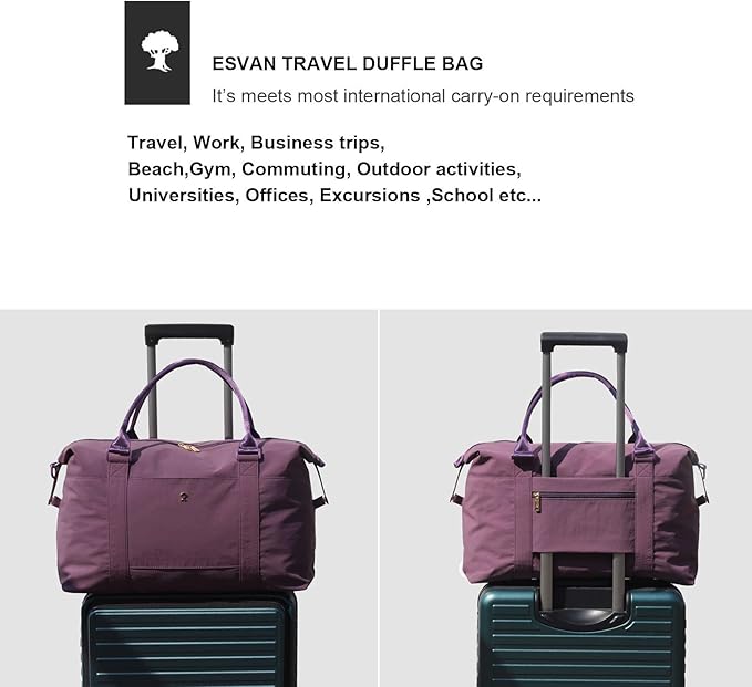 ESVAN Travel Tote Duffel Gym Bag,Weekender Overnight Carry-on Tote Crossbody Bag with Wet Pocket and Trolley Sleeve Upgraded