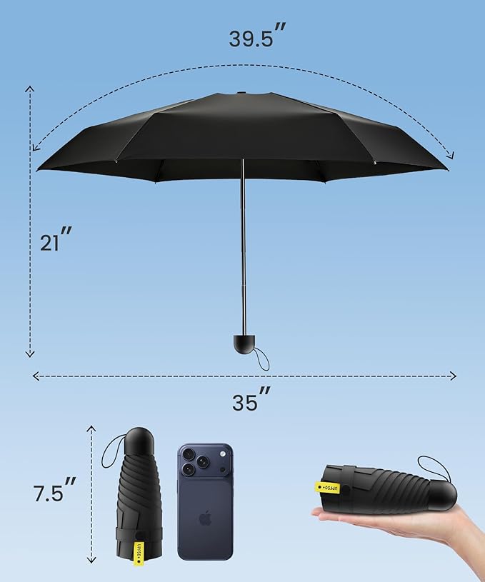 LMUGOOS 3 Pack Travel Mini Umbrella Small Compact, Portable Umbrella with UV Protection UPF 50+, Rainproof & Sunproof Folding Umbrella, Backpack & Pocket-Friendly