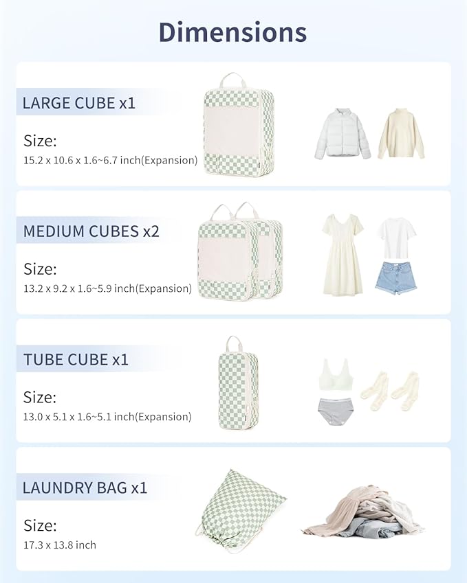 Narwey 6 Set/5 Set Compression Packing Cubes for Travel Kids Women Carry on, Packing Organizers Bag for Backpack Luggage Suitcase Duffle Bags