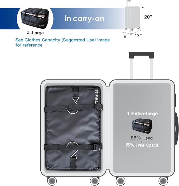 Grand Fusion Stow-N-Go Packing Organizer for Luggage, Portable Hanging Travel Shelves, Carry-On Closet, Hanging Packing Cubes, Collapsible Carry-On Organizer for Cruises & Hotels. Black - XL