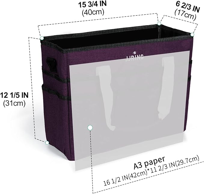 JJRING Craft Organizer Tote Bag, Large Art Storage Caddy with Multiple Pockets, Deep Purple Sewing Bag for Art, Craft, Scrapbooking, Medical, and Office Supplies Storage