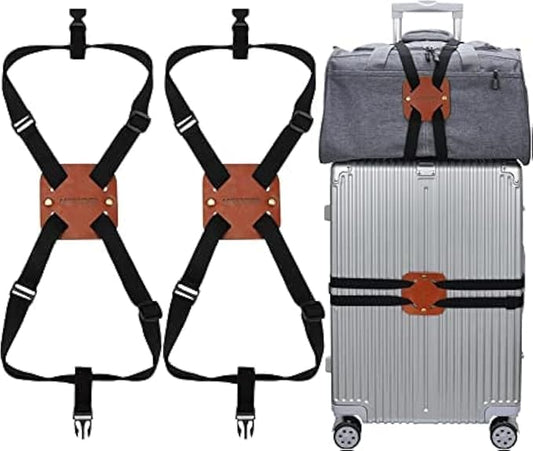 Luggage Straps, Lapinchen Bag Bungee, Luggage Bungee, Luggage Straps Suitcase Adjustable Belt, Adjustable and Portable Travel Suitcase Accessory (2Pack Brown)