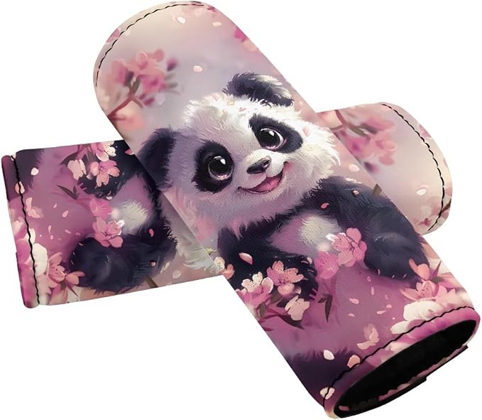 BIGCARJOB Pink Panda Luggage Handle Cover Set for Suitcase 2 Pieces Kawai Panda Luggage Handle Wrap Trolley Case Grip Suitcase Identifier Protective Cover Universal Fit
