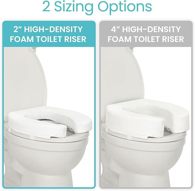 Vive Toilet Seat Riser Cushion for Seniors - Universal Fit - Raised Toilet Seat with High-Density Foam for Elongated & Standard - Firm Handle, Cushioned & Padded - Elevated Medical Handicap Lifter