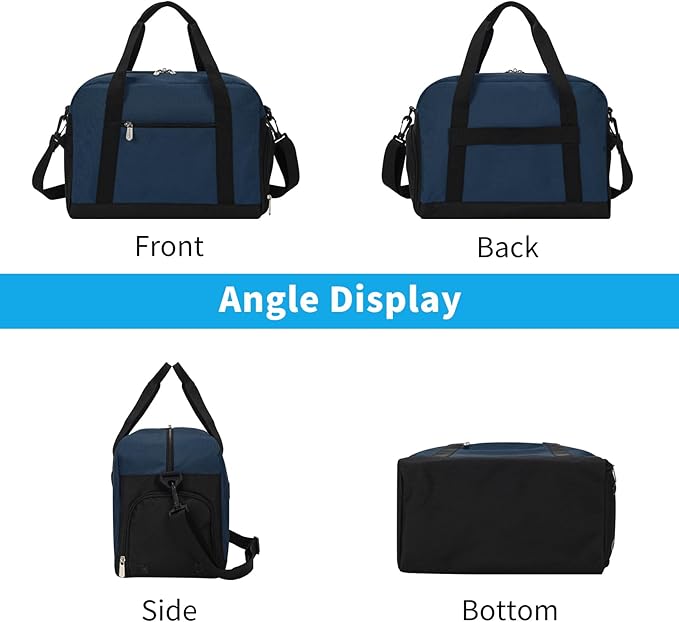 Small Gym Bag 14 inch lightweight Carry On Mini Duffel Bag with Shoe Compartment for Travel Sport - Navy Blue