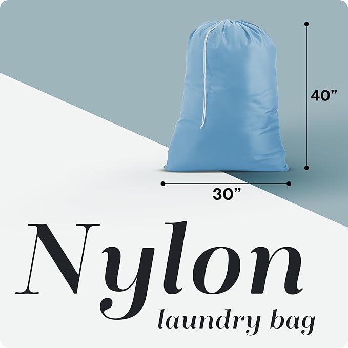 Handy Laundry XL Laundry Bag – Heavy Duty Nylon, 30" x 40", Large Capacity, Durable Drawstring Closure, Machine Washable, Travel & Dorm Essentials for Dirty Clothes, Light Blue