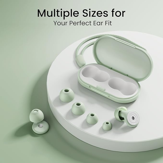 Ear Plugs, Soft Ear Plugs for Sleeping - 30dB Noise Cancelling Reusable Silicone Earplugs, Ultra Comfortable Fit for Studying, Concerts, Travel, 8 Ear Tips-Bean Green