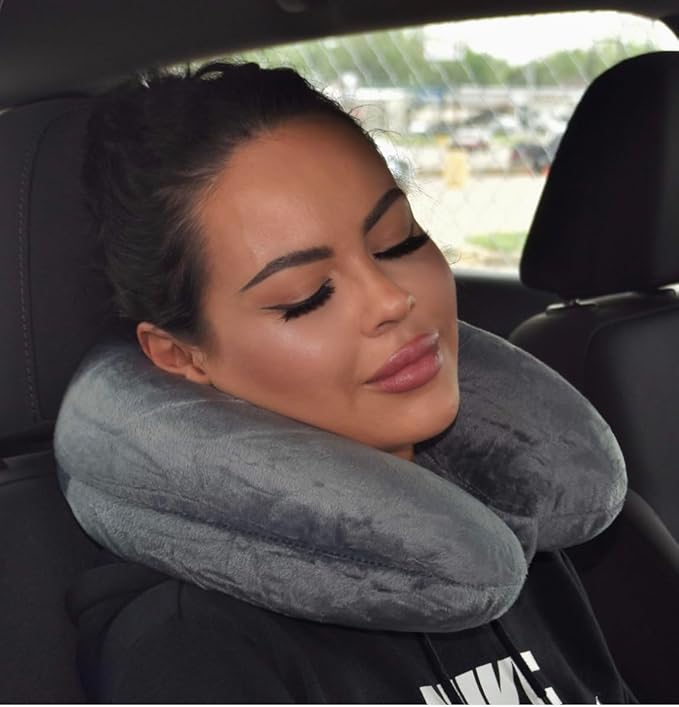Wolf Essentials Adult Cozy Soft Microfiber Neck Pillow for Travel – Compact, Machine Washable - Perfect for Airplane, Car, or Home Use - Filled and Finished in The USA – Charcoal