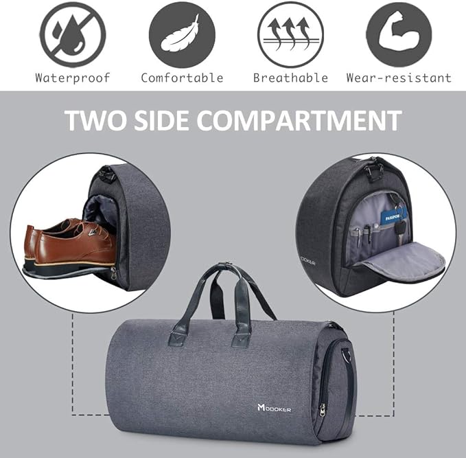 Modoker Convertible Garment Bag with Shoulder Strap, Carry on Garment Duffel Bag for Men Women - 2 in 1 Hanging Suitcase Suit Travel Bags, Black