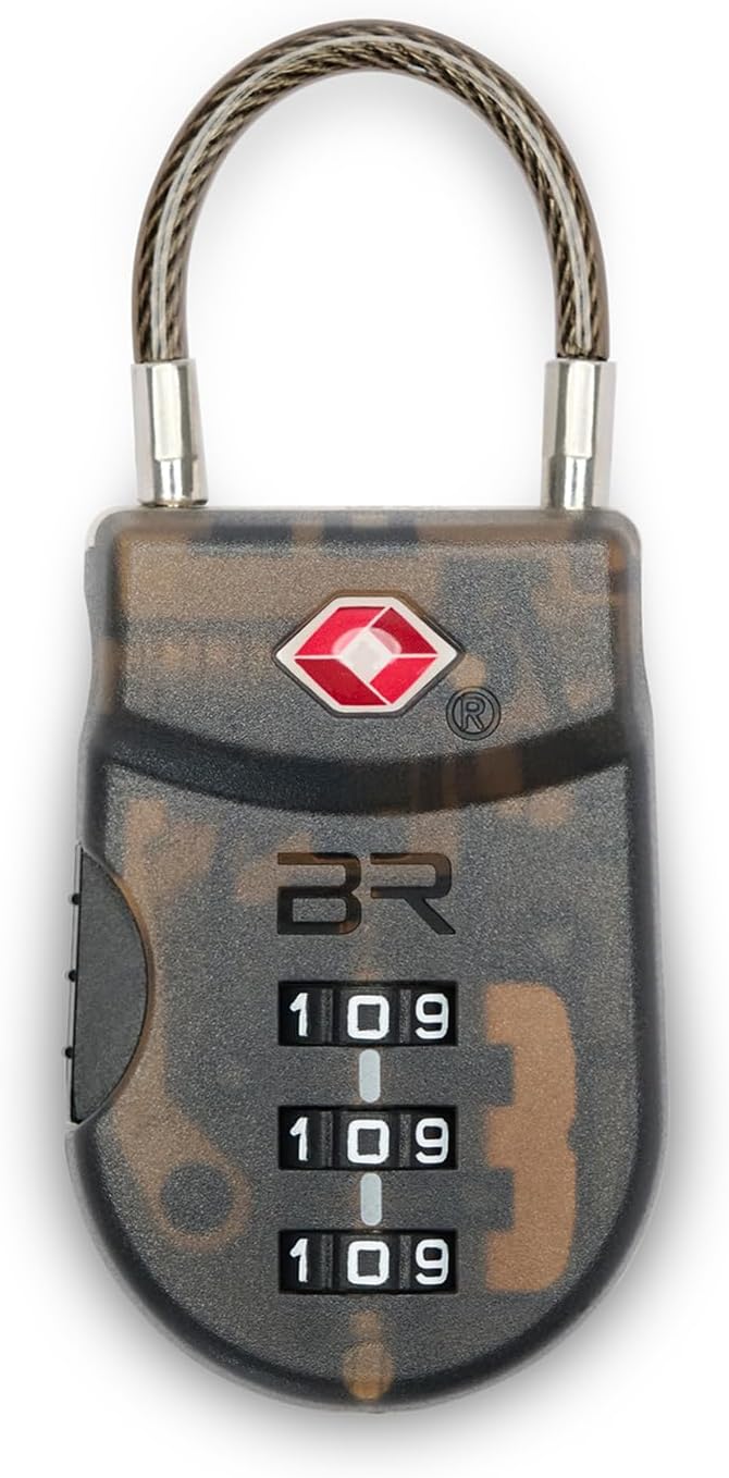 Briggs & Riley TSA Approved Cable Lock for Luggage & Suitcases - Travel Lock, 3 Digit Combination, Flexible Cable for Zippered Bags - Luggage Accessories, Smoke