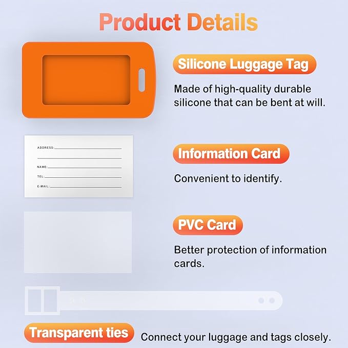 2 Pack Silicone Luggage Tag with Name ID Card Perfect to Quickly Spot Luggage Suitcase, TSA Approved, Luggage Identifiers for Suitcases and Bags, Privacy Protection Travel Suitcase Tags