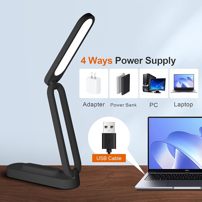 Giryuhd LED Desk Lamp for Office Home & Battery Operated Lamp Rechargeable Lamp Foldable & Portable Light, LED Desk Light Strip, 3 Brightness Dimmable Small Desk Lamp Wireless Reading Lamp(2-Black)