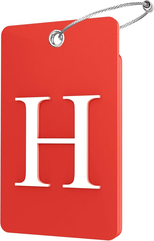 Gostwo 2 Pack Luggage Tags for Suitcases, 26 Initial Letter Travel Luggage Baggage Identification Labels ID Tag Fully Bendable Tags with Stainless Steel Loop (Red) (Letter H)