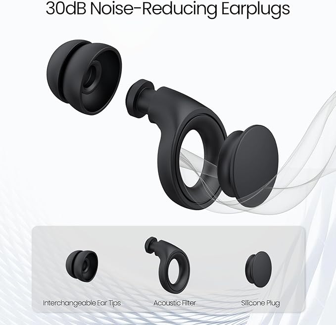 Jayine Ear Plugs for Sleeping Noise Cancelling, Soft Silicone Ear Plugs Hearing Protection 30dB, Reusable Earplugs for Concert, Festival, Sleep and Noise Sensitivity - Black