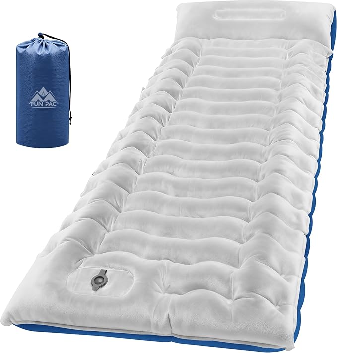 Camping Sleeping Pad, 8.8R-Value Ultralight Camping Mat with Pillow, Insulated Camping Mattress, Built-in Foot Pump Inflatable Sleeping Pads Compact for Camping Backpacking Hiking, Single