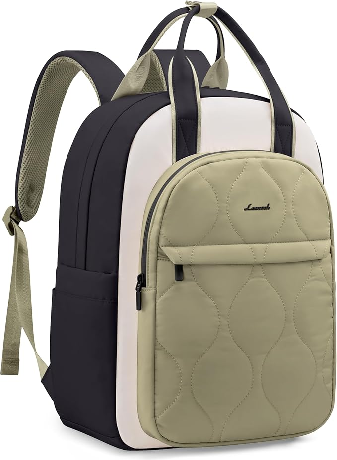 LOVEVOOK Laptop Backpack for Women, College Travel Backpack Puffer Womens Backpack for 15.6 Inch Laptop, Computer Water-Resistant Quilted Casual Daypack, Green