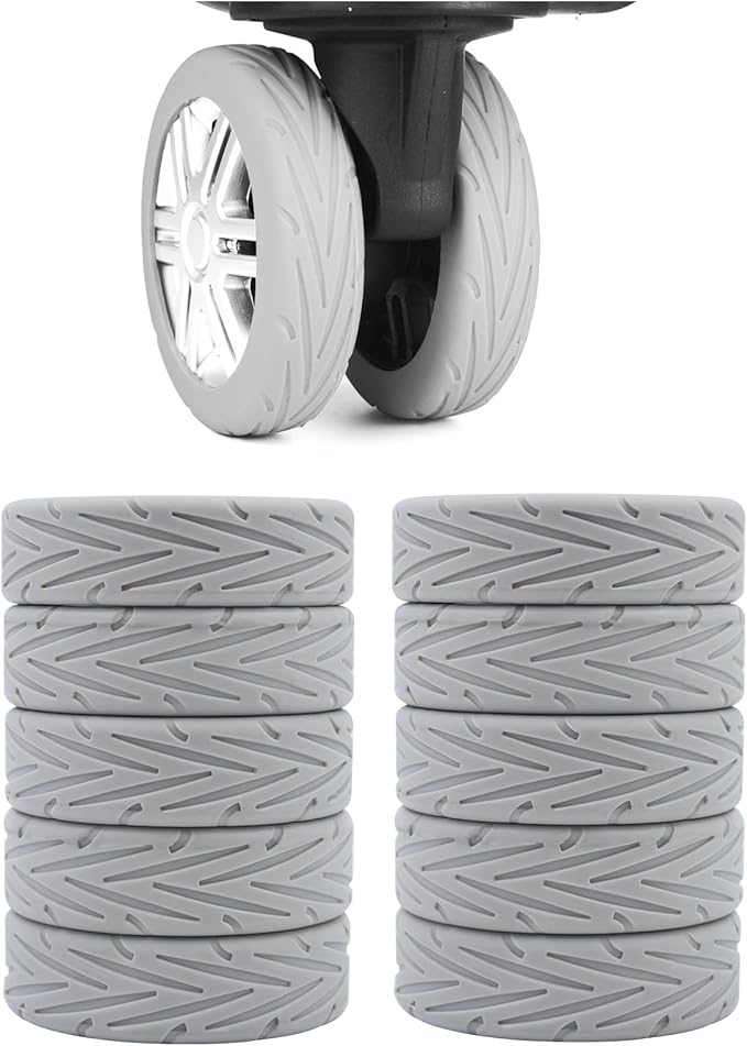 10Pcs Luggage Covers Silicone Silent Suitcase Protector for Luggage Office Chair Caste Upgraded Wear-Resistant Anti-Noise Shock Absorption Suitcase Wheel Covers Accessories for Travel Grey