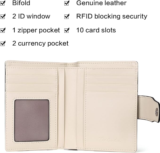 BOSTANTEN Women Leather Wallet RFID Blocking Small Bifold Zipper Pocket Wallet Card Case Purse with ID Window