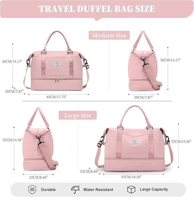 Weekender Bags for Women,Personal Item Travel Bag with Shoes Compartment,Overnight Travel Duffel Bag with Toiletry Bag,Medium