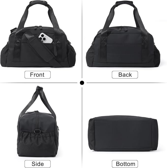 Small Gym Bag for Women, Mini Crossbody Gym Duffle Bag with Wet Compartment, Carry on Gym Tote Bag for Workout Dance Sport Travel (Medium-Black)