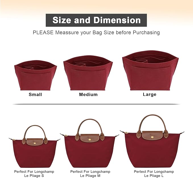 LOUKAYCCI Felt Purse Organizer Insert for Longchamp Le Pliage L Handbag Insert (Vine Red, Large)