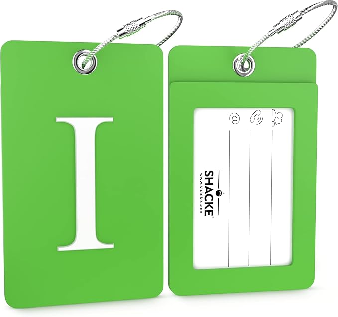 Shacke Luggage Tag Initial – Fully Bendable Tag w/Stainless Steel Loop (Letter I)