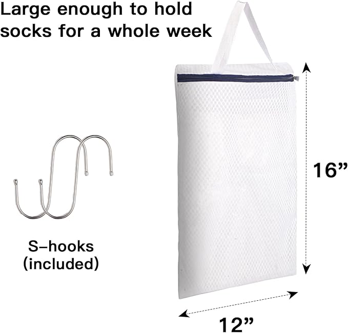 2 Pack Hanging Mesh Laundry Bag Set, 12x16 Inch Mesh Hamper with Metal Hooks for Closet Door & Wall - Space Saving Storage for Clothes, Delicates, Toys