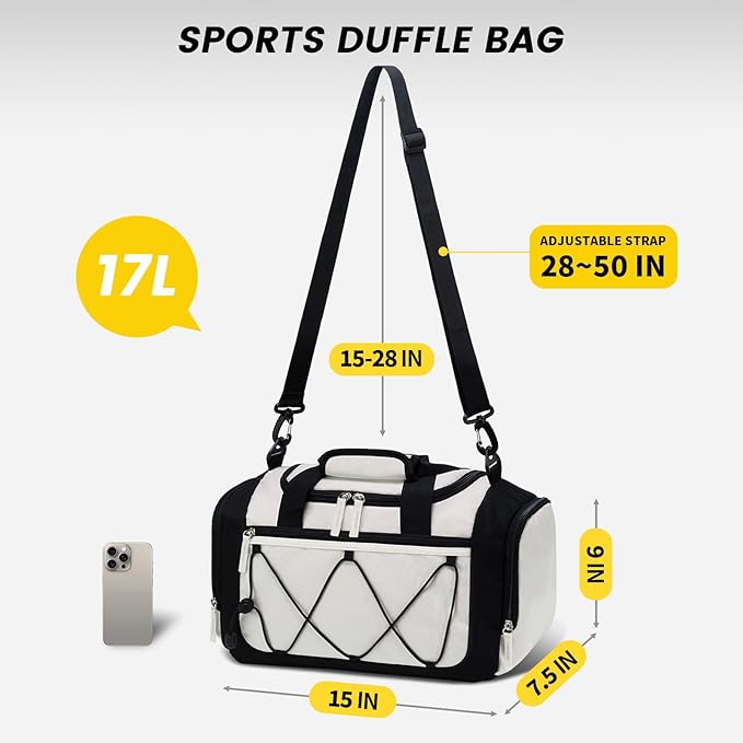 Vorspack Gym Bag for Women - 15 Inches Small Duffle Bag for Travel Lightweight Duffel Bag Personal Item Travel Bag Weekender Bag for Travel Sports Gym - Beige