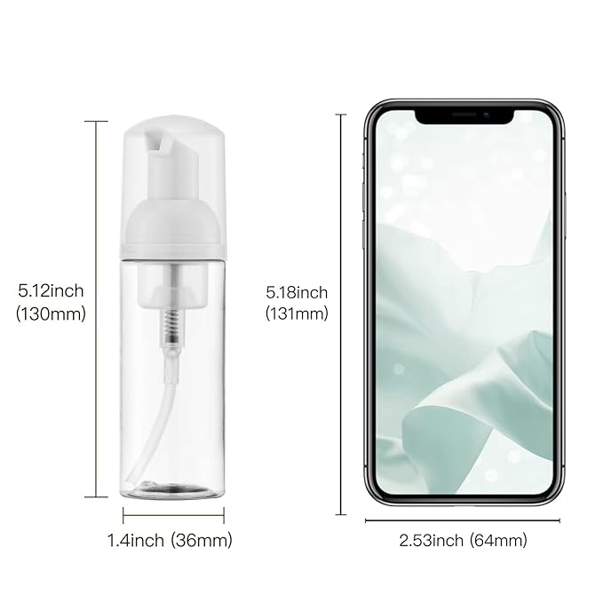 2oz Foam Pump Bottle (3PCS) Empty Travel Foaming Dispenser for Hand Soap, Lash Cleanser, Shampoo (60ml, Clear